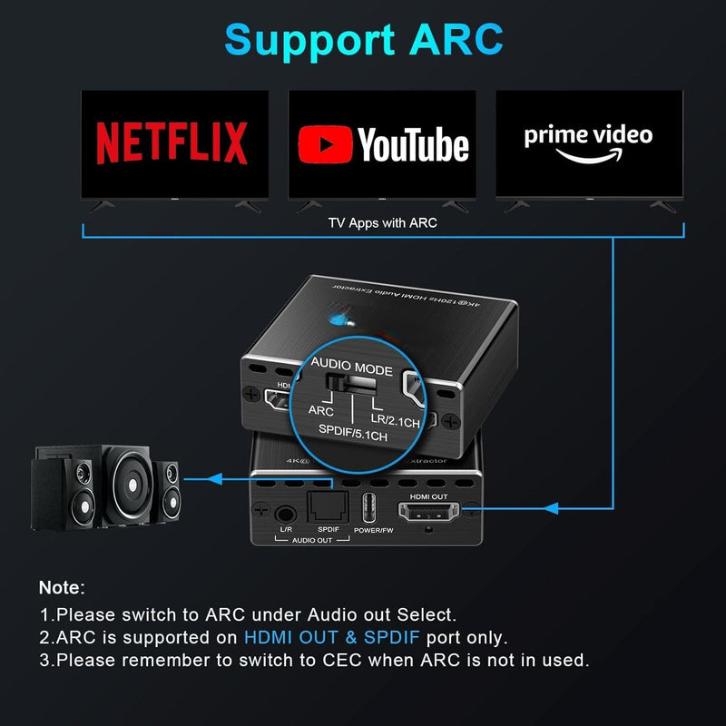 NÖRDIC HDMI 2.1 switch og extractor 8K60Hz 4K120Hz ARC EDID, S/PDIF og AUX extractor