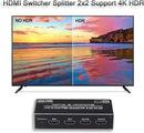 NÖRDIC HDMI 4K 60Hz Switch-Splitter 2x2 Audio SPDIF/Stereo med fjernbetjening