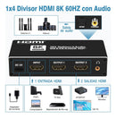 NÖRDIC HDMI 2.1 Splitter 8K60Hz 1 til 2 med indbygget extractor til SPDIF/Coaxial/Stereo