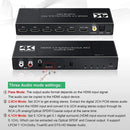 NÖRDIC HDMI Switch 4 på 2 med lyd emhætte og ARC, i 4Kx2K 60Hz, HDCP 2.2, 5.1 surround, Metal