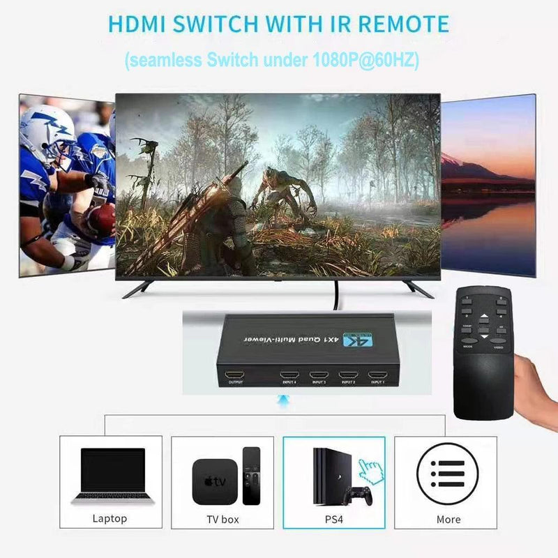 NÖRDIC HDMI scaler switch 4 til 1 med Multiviewer 4K30hz HDCP1.4