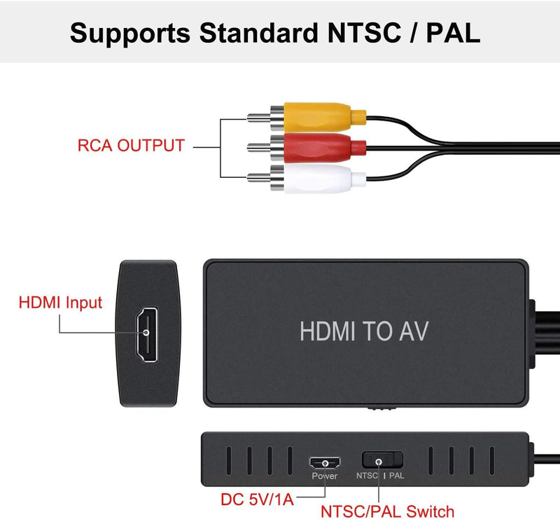 NÖRDIC HDMI til AV 3xRCA CVBS composite video-adapter med lyd, opløsning op til 1080p 1m