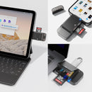 NÖRDIC USB-A, USB-C Kortlæser 2 Slot SD, Micro SD og USB-A 3.0 OTG med kortopbevaring