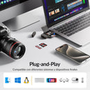 NÖRDIC USB-A, USB-C Kortlæser 2 Slot SD, Micro SD og USB-A 3.0 OTG med kortopbevaring