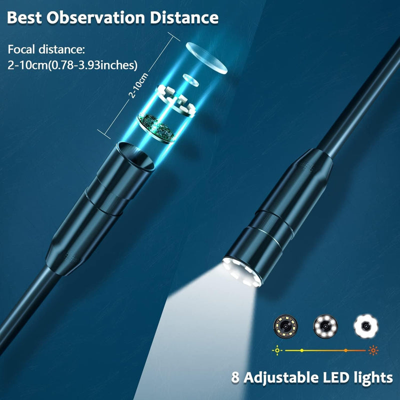 NÖRDIC Industrielt endoskop kamera 4,3" skærm med 8 LED-lys, kabel 5m 8mm, IP67 Vandtæt kamera