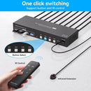 NÖRDIC KVM 4x2 HDMI 2.1 Switch 4PC til Dobbelt Skærm HDMI 8K60Hz med 1x3.5mm og 4xUSB-A