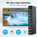NÖRDIC KVM 4x2 HDMI 2.1 Switch 4PC til Dobbelt Skærm HDMI 8K60Hz med 1x3.5mm og 4xUSB-A
