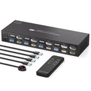 NÖRDIC KVM 4x2 Switch 4PC til Dobbelt Skærm HDMI & DP 8K60Hz med 1x3.5mm og 4xUSB-A