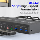 NÖRDIC KVM 4x2 Switch 4PC til Dual Monitor HDMI & DP 4K60Hz med 2x3.5mm og 3xUSB-A