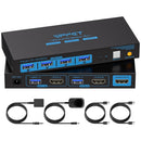 NÖRDIC KVM Switch 2 till 1 HDMI 2.0 4K60Hz för PC, Xbox, PS5 och bärbar med 4xUSB 3.0 portar