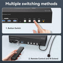NÖRDIC KVM Switch 4 til 3, 4xUSB3.0 2xDP 1xHDMI 8K30Hz med trådløs kontrol
