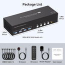 NÖRDIC KVM Switch 4 til 3, 4xUSB3.0 2xDP 1xHDMI 8K30Hz med trådløs kontrol