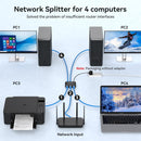 NÖRDIC LAN-splitter 1 til 4 1000 Mbps Gigabit Ethernet til computer, laptop, switch, hub, router, digital-TV