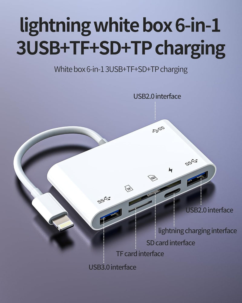 NÖRDIC Lightning Kortlæser 2 Slot SD, MicroSD 3xUSB-A 1xLightning-opladning UHS-I