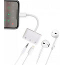 NÖRDIC Lightning adapter til 1xUSB En 1x3,5mm lyd og 1x Lightning White 10cm kabel