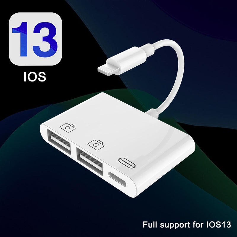 NÖRDIC Lightning hub med 2xUSB En port og 1x Lightning port hvid 10cm kabel