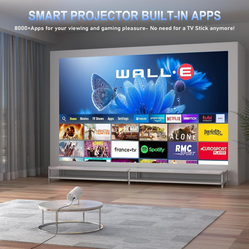 NÖRDIC Mini Portable Projector – 720p HD-understøttelse, Android 11, WiFi 6, BT 5.0, 180° rotation, hjemmebiografprojektor