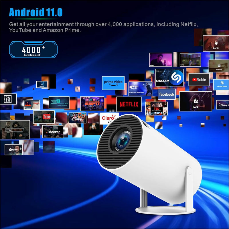 NÖRDIC Mini Portable Projector – 720p HD-understøttelse, Android 11, WiFi 6, BT 5.0, 180° rotation, hjemmebiografprojektor