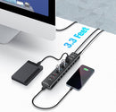 NÖRDIC Powered 10-ports USB-C & A Hub, 3x10G USB-A og USB-C USB3.2 GEN2, 4x5G USB-A USB3.2 GEN1, 1xUSB-C 20W PD, 2xUSB-A opladning med individuel switch