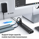 NÖRDIC Powered 10-ports USB-C & A Hub, 3x10G USB-A og USB-C USB3.2 GEN2, 4x5G USB-A USB3.2 GEN1, 1xUSB-C 20W PD, 2xUSB-A opladning med individuel switch