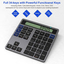 NÖRDIC Slim 34-tasters numerisk tastatur med Bluetooth og display, 2-i-1 dataindtastning + lommeregner til laptop, MacBook, Mac, Surface, PC og Chrome