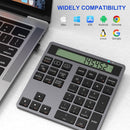 NÖRDIC Slim 34-tasters numerisk tastatur med Bluetooth og display, 2-i-1 dataindtastning + lommeregner til laptop, MacBook, Mac, Surface, PC og Chrome