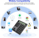 NÖRDIC Slim 34-tasters numerisk tastatur med Bluetooth og display, 2-i-1 dataindtastning + lommeregner til laptop, MacBook, Mac, Surface, PC og Chrome