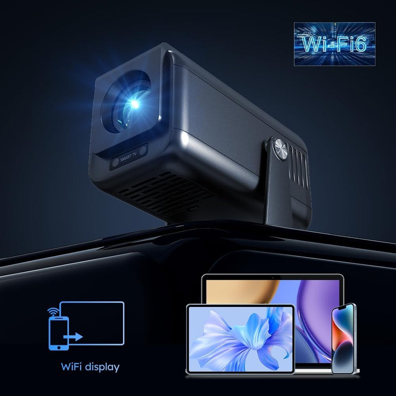 NÖRDIC Smart Projektor Android 13.0, Native 1080P, Auto Keystone, 300ANSI 4K HDR Support, Roterbar Design WiFi 6 & BT, Skærm spejling, ARC