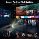 NÖRDIC Smart Projektor Android 13.0, Native 1080P, Auto Keystone, 300ANSI 4K HDR Support, Roterbar Design WiFi 6 & BT, Skærm spejling, ARC
