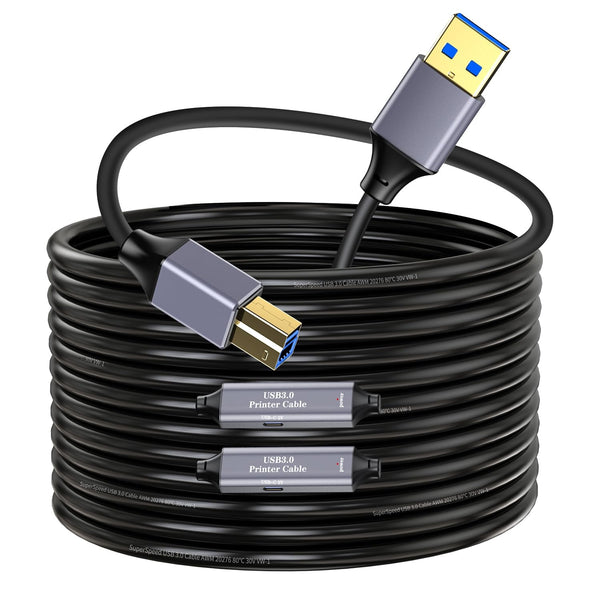 NÖRDIC USB 3.0 Aktiv Printerkabel - 10m USB A til USB B 3.0 Kompatibel med printer, konferencerkamera, dockingstation, harddisk og mere