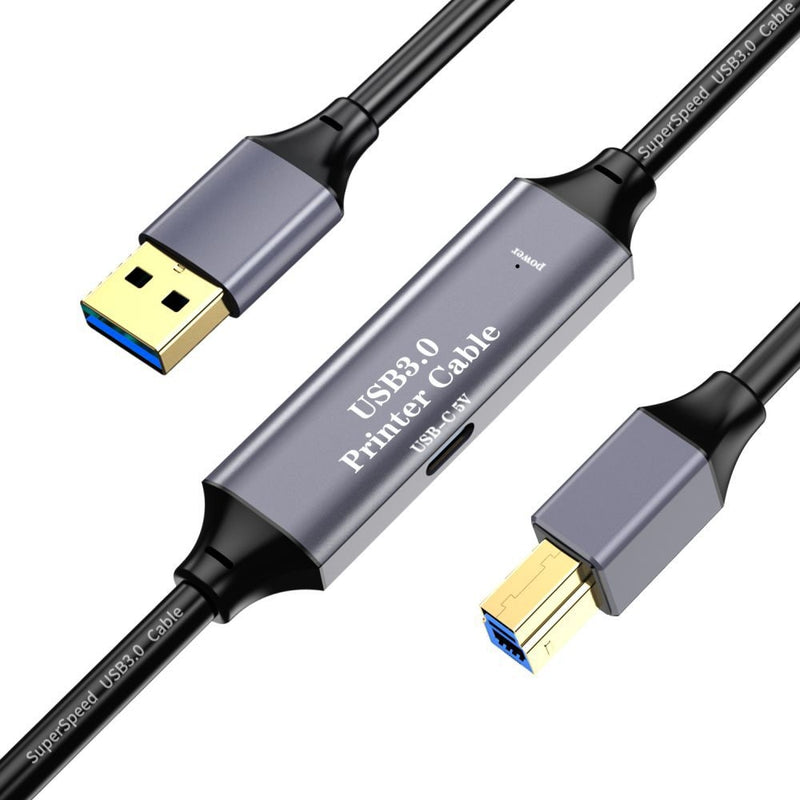 NÖRDIC USB 3.0 Aktiv Printerkabel - 15m USB A til USB B 3.0 Kompatibel med printer, konferencerkamera, dockingstation, harddisk og mere