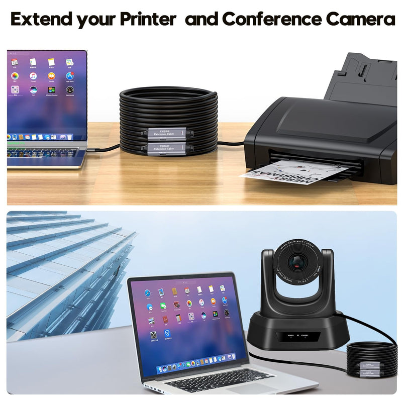 NÖRDIC USB 3.0 Aktiv Printerkabel - 15m USB A til USB B 3.0 Kompatibel med printer, konferencerkamera, dockingstation, harddisk og mere