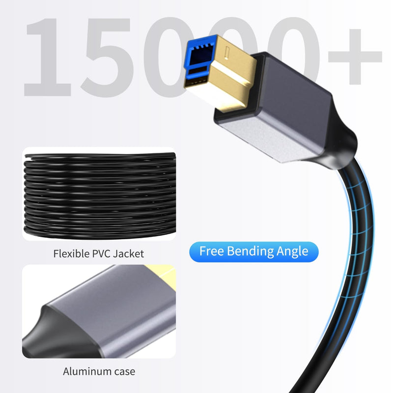 NÖRDIC USB 3.0 Aktiv Printerkabel - 5m USB A til USB B 3.0 Kompatibel med printer, konferencerkamera, dockingstation, harddisk og mere