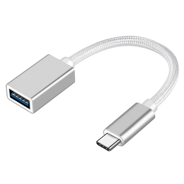NÖRDIC USB3.2 Gen1 5 Gbps USB-A OTG til USB-C adapter aluminium 50 cm sølv OTG til USB-C kabel