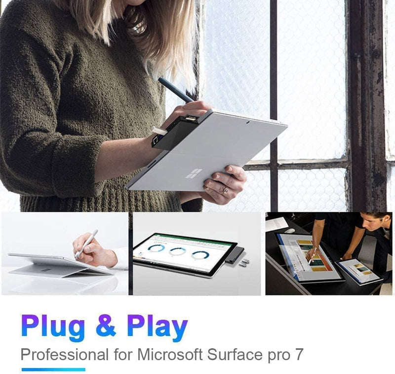 NÖRDIC USB 7-ports dockingstation til MicroSoft Surface Pro7 1xHDMI4k30Hz 2xUSB-A 5Gbps 1xUSB-C PD87W 1xRJ45 LAN og 1xTF og 1xSD
