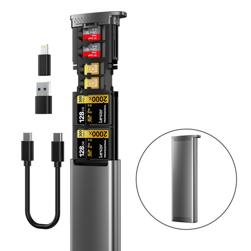 NÖRDIC USB-A 3.1, USB-C 3.1, Lightning-kortlæser og opbevaringsskab 2 slot SD, MicroSD, 1xUSB-A UHS-I