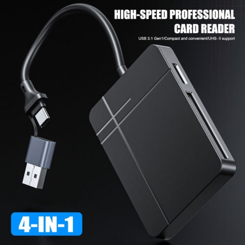 NÖRDIC USB-A 3.1, USB-C kortlæser 4 slot CF, SD 4.0, MicroSD 4.0, MS UHS-II