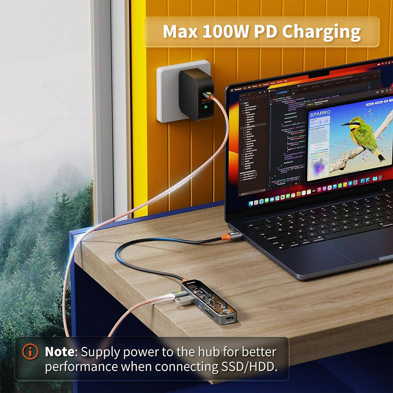 NÖRDIC USB-C 1 til 6 hubs 1xHDMI4K60Hz 1xUSB-C PD 100W 2xUSB-A 5Gbps 1xSD 1xMicro SD
