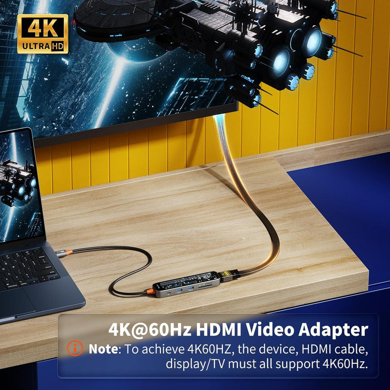 NÖRDIC USB-C 1 til 6 hubs 1xHDMI4K60Hz 1xUSB-C PD 100W 2xUSB-A 5Gbps 1xSD 1xMicro SD