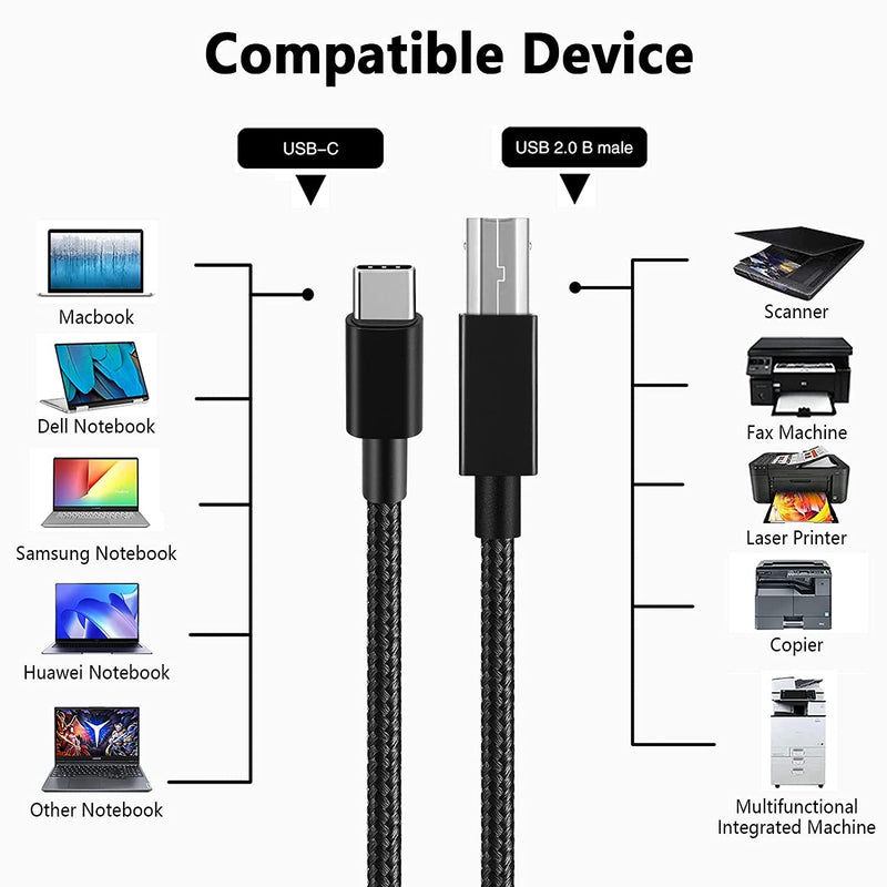 NÖRDIC USB-C 2.0 til USB 2.0 B datakabel 3m USB-printerkabel