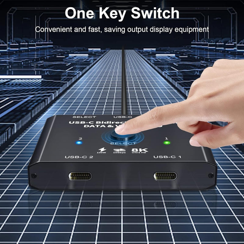 NÖRDIC USB-C 2 til 1 switch & 1 til 2 splitter, 8K/60Hz 4K/144Hz 100WPD 10Gbps Data+Video+PD