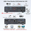 NÖRDIC USB-C Dockingstation med KVM-switch 2 PC 2 skærme 4K120Hz DP Gigabit Ethernet, kortlæser, 4xUSB-A og USB-C