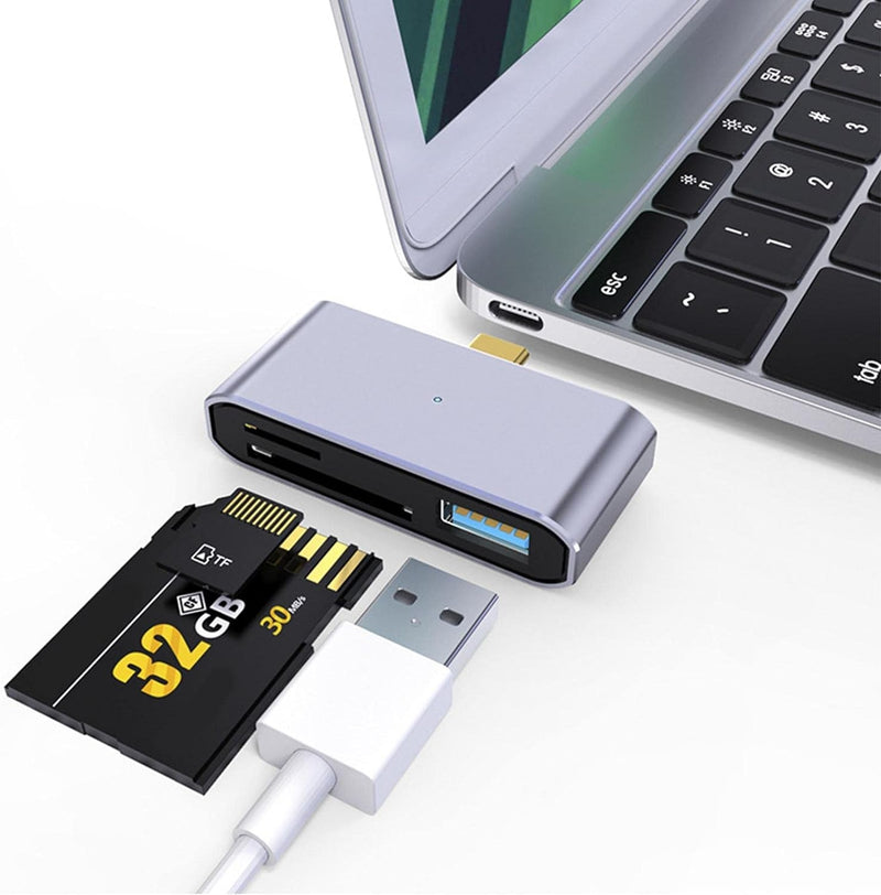 NÖRDIC USB-C Kortlæser 2 Slot SD og MicroSD UHS-I + USB-A 3.1