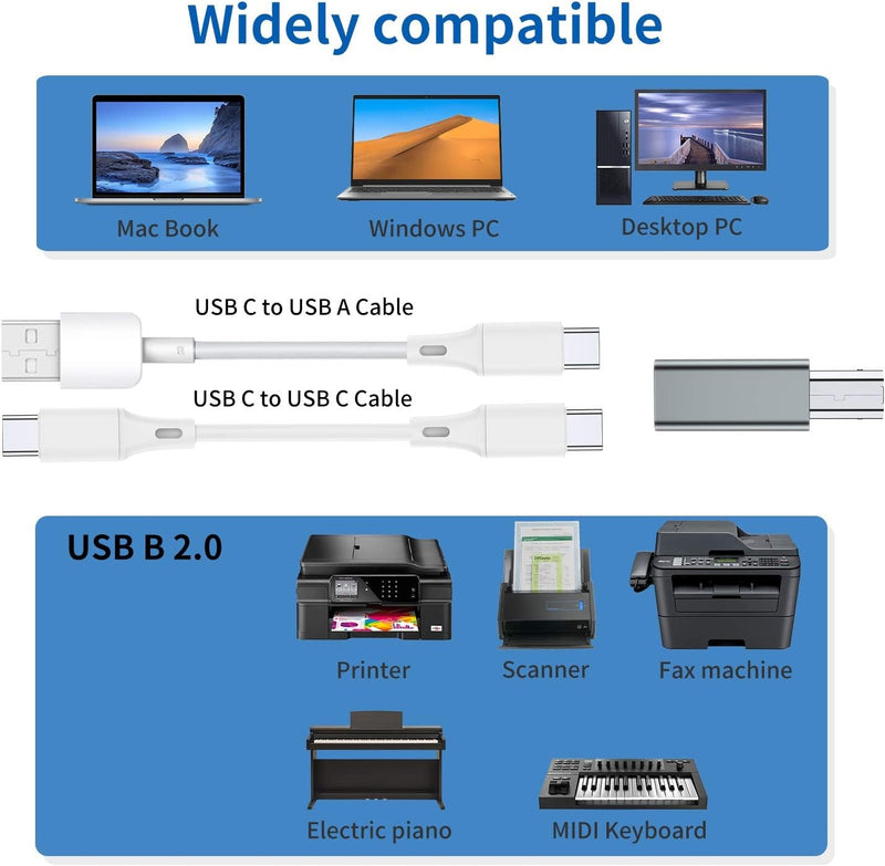 NÖRDIC USB-C til USB B-adapter til printere og MIDI-enheder Understøtter datasynkronisering