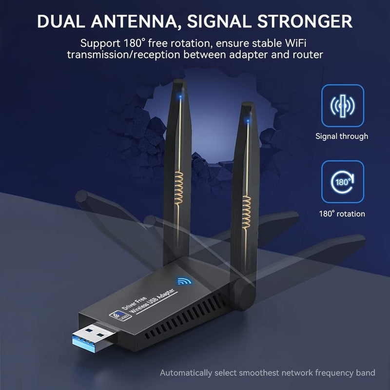 NÖRDIC WIFI6 Bluetooth 5.0 trådløs USB 3.0 adapter Dual Band 2.4/5.8GHz 1300Mbps