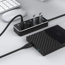 NÖRDIC drevet 4-ports hub USB 3.0 5Gbps med individuell bryter 25 cm kabel aluminium svart med strømforsyning