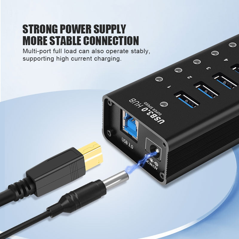 NÖRDIC strømforsynet 17-ports USB 3.0 HUB 5 Gbps 1,2 mm kabel aluminium sort med strømforsyning
