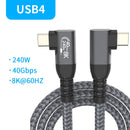 NÖRDIC vinklet 2m USB4 USB-C til C Nylon flettet kabel PD3.1 240W 40G 8K60Hz 4K144Hz Grå