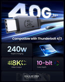 NÖRDIC vinklet 2m USB4 USB-C til C Nylon flettet kabel PD3.1 240W 40G 8K60Hz 4K144Hz Grå