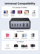 UGREEN 100W USB-C Opladningsstation, 6-ports GaN Skrivebordslader med 4 USB-C & 2 USB-A, Smart Strømfordeling